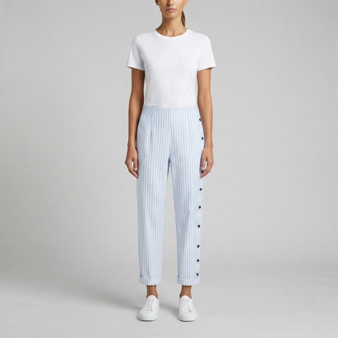 MEGAN | Striped pants with side buttons