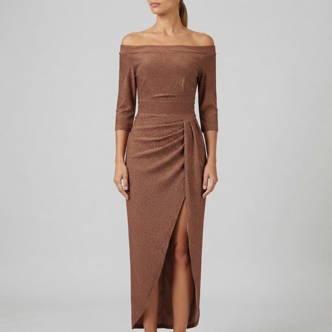 HARPER | Maxi dress with off-shoulder halter neckline