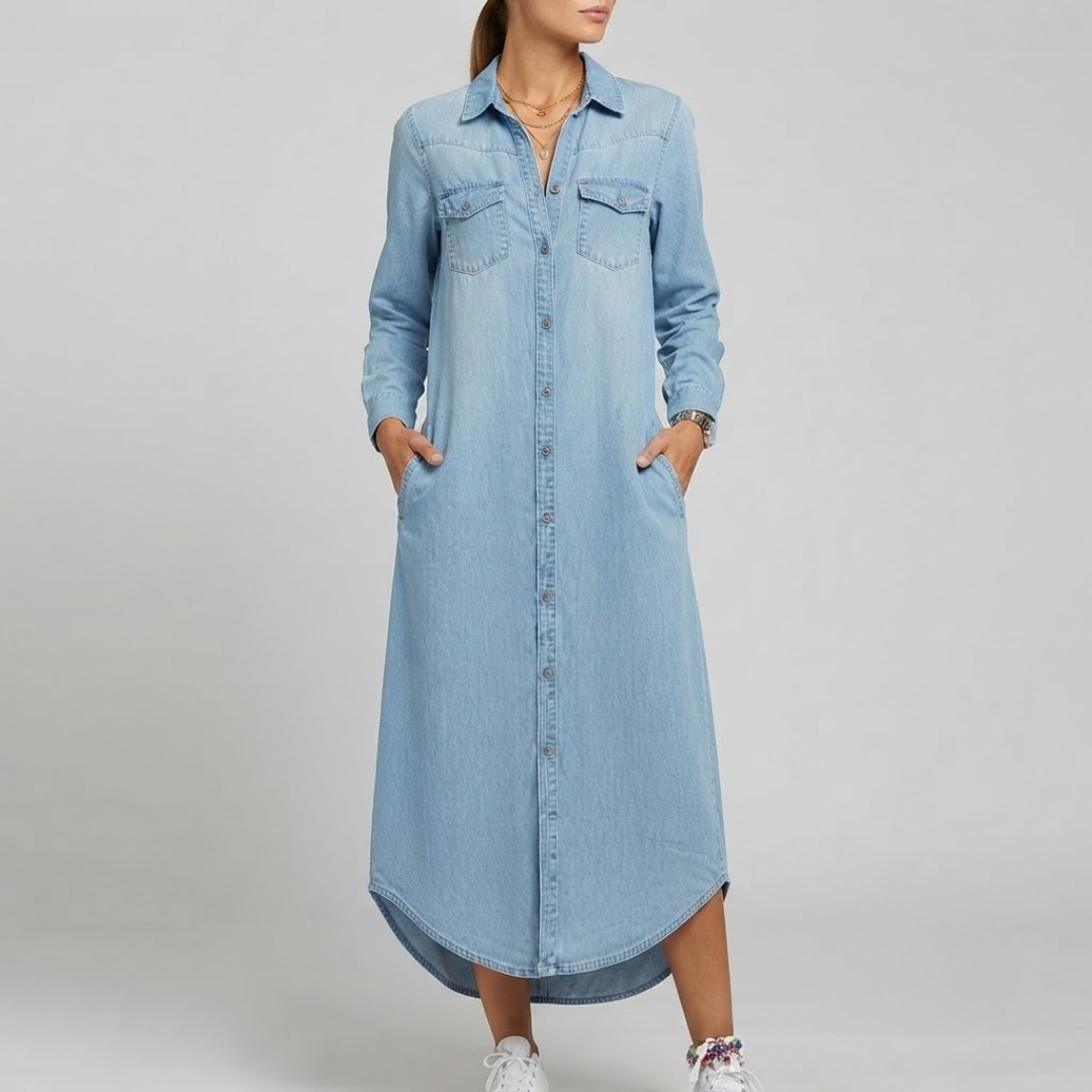 ISABELLA | Maxi shirt dress with denim look