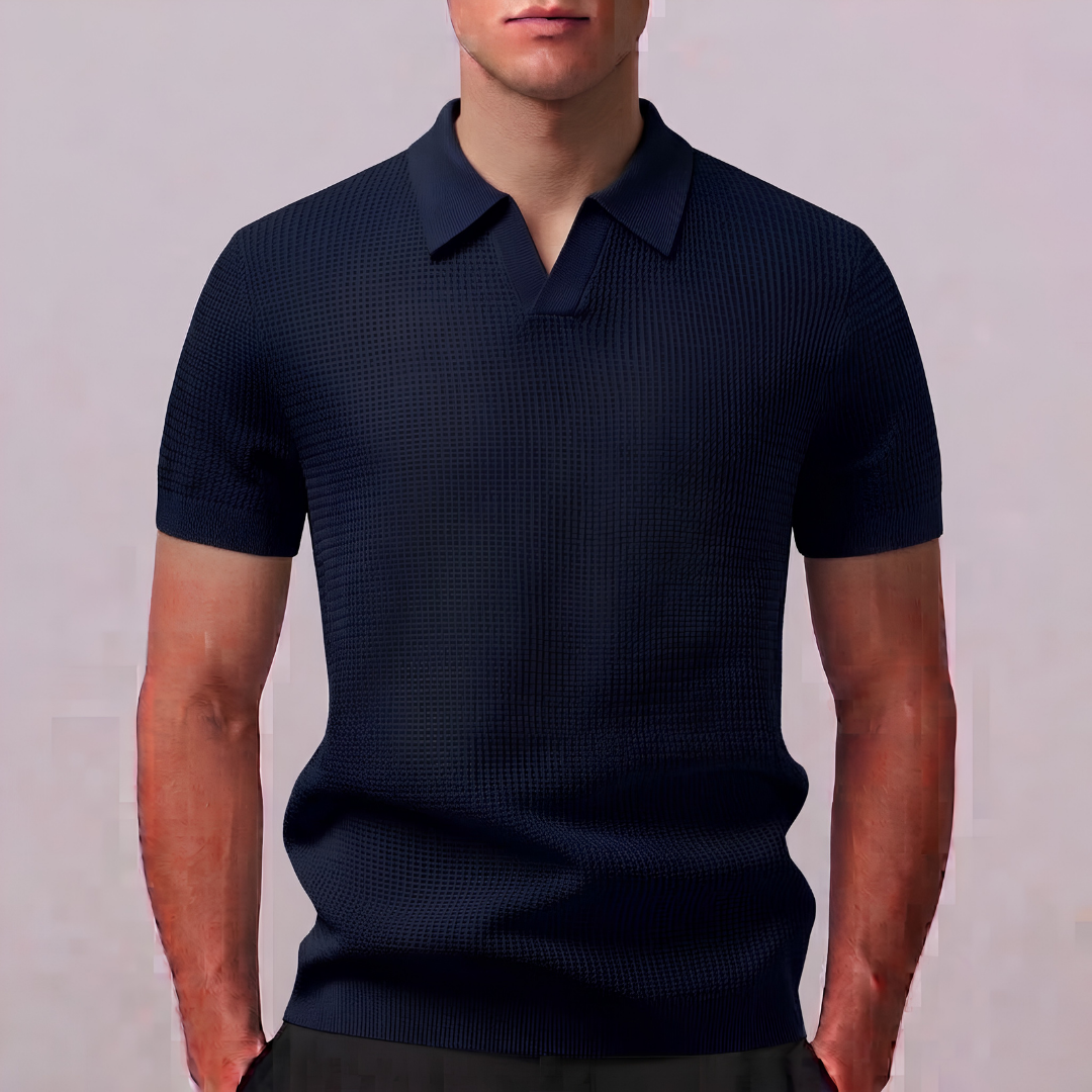 CALEB | Open-knit polo with Johnny collar