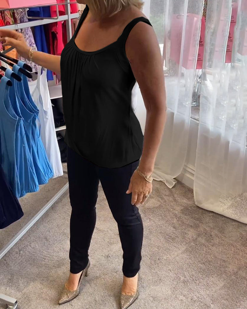 HANNAH | Sleeveless top with pleated neckline