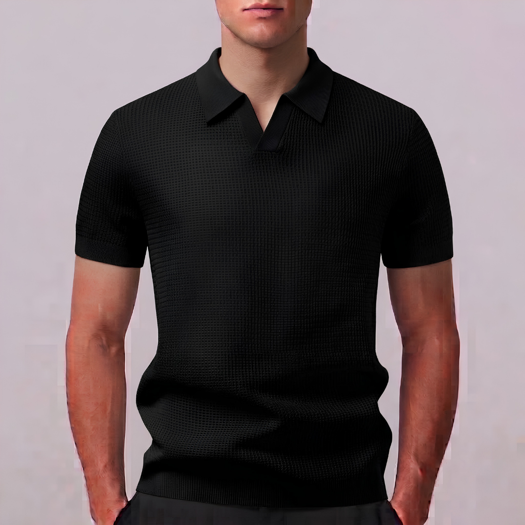 CALEB | Open-knit polo with Johnny collar