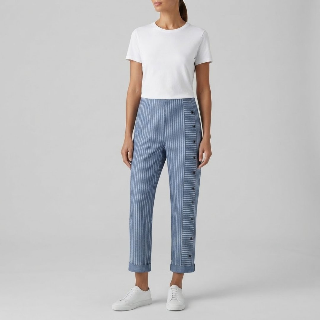 INAYA | Striped pants with side buttons