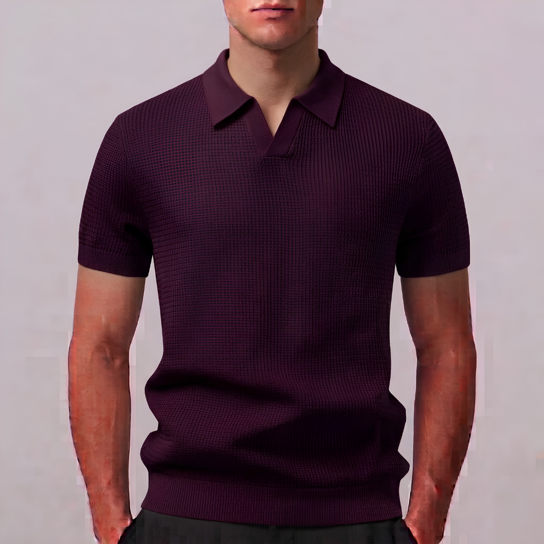 CALEB | Open-knit polo with Johnny collar