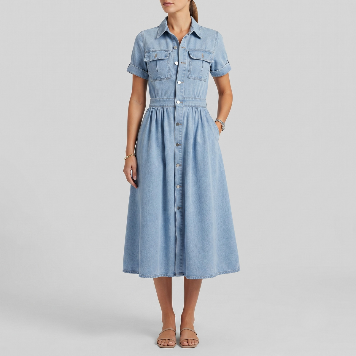 MADISON | Short sleeve dress with denim look