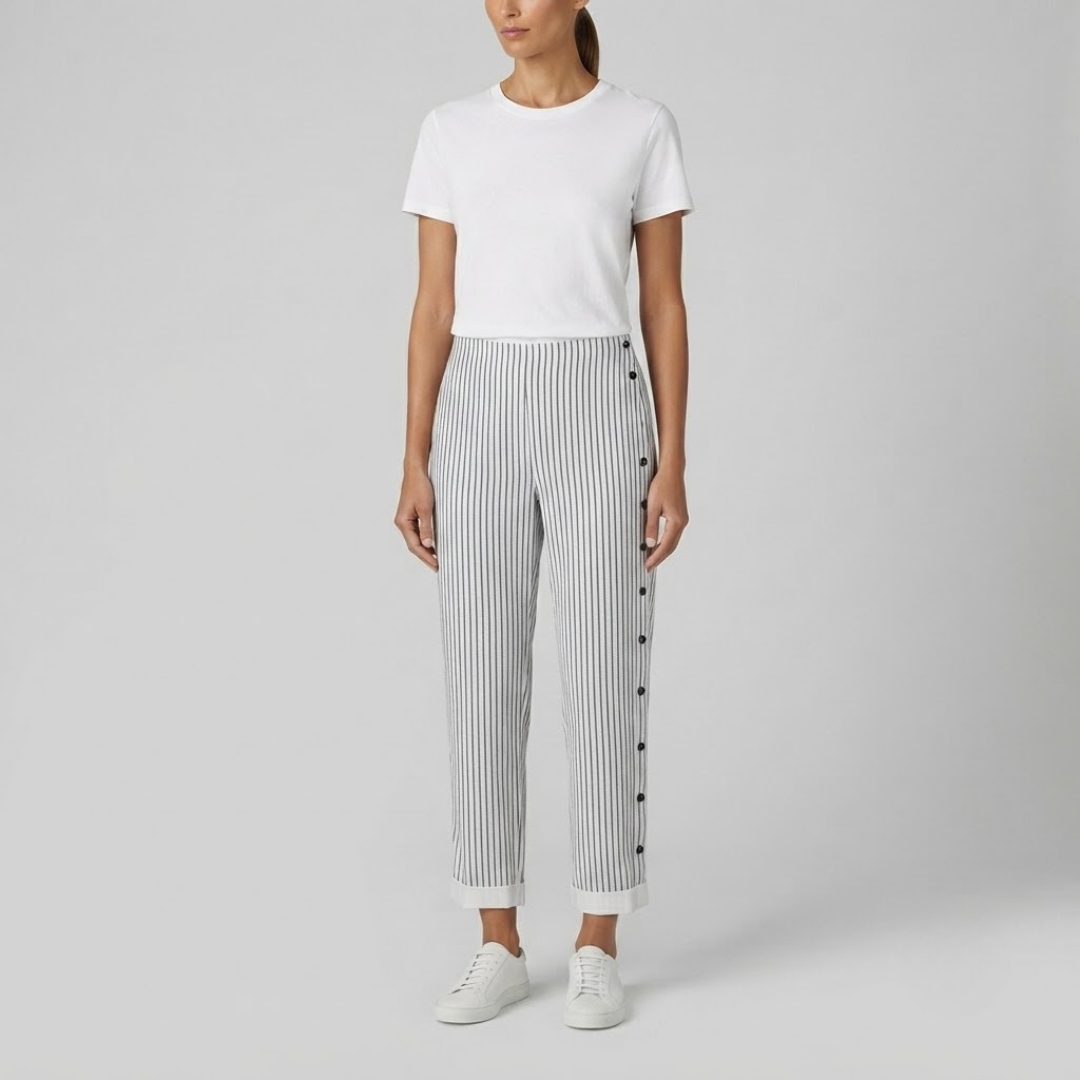 MEGAN | Striped pants with side buttons