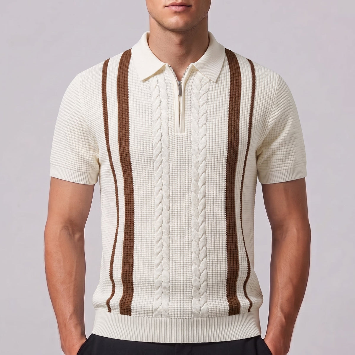 RILEY | Polo with waffle knit and zip neckline
