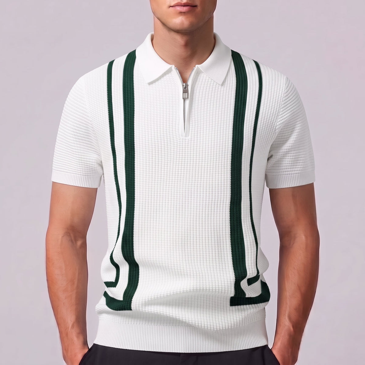 RILEY | Polo with waffle knit and zip neckline