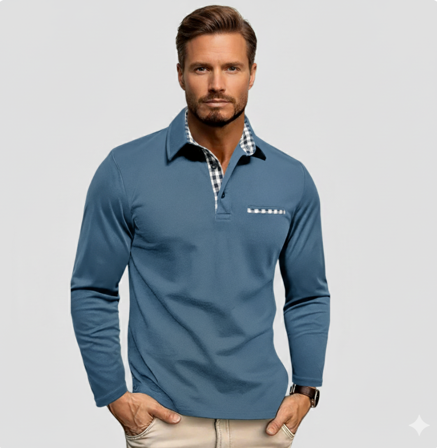 MASON | Long-sleeve polo with checked accents