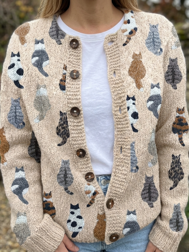 SOPHIA | Cardigan with cat-print jacquard