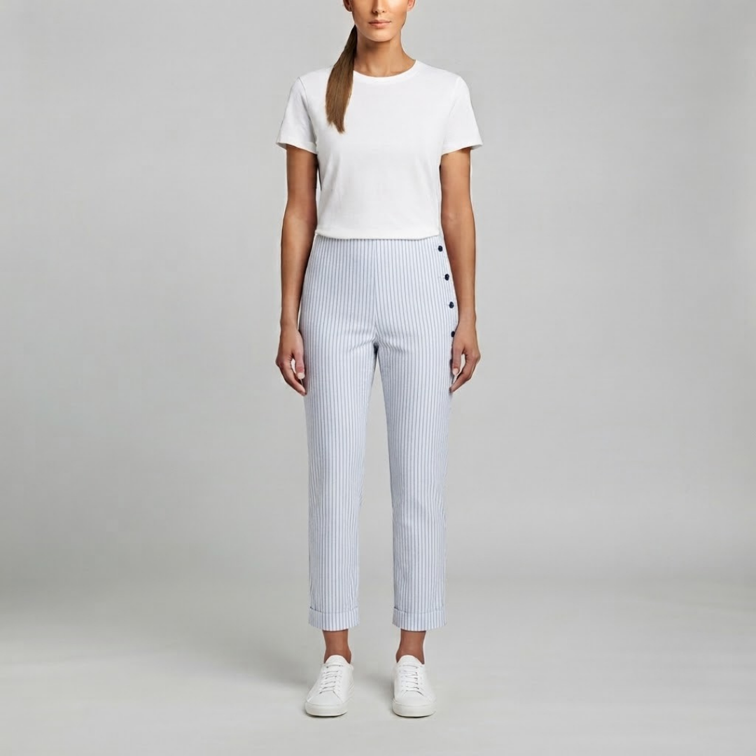 MEGAN | Striped pants with side buttons