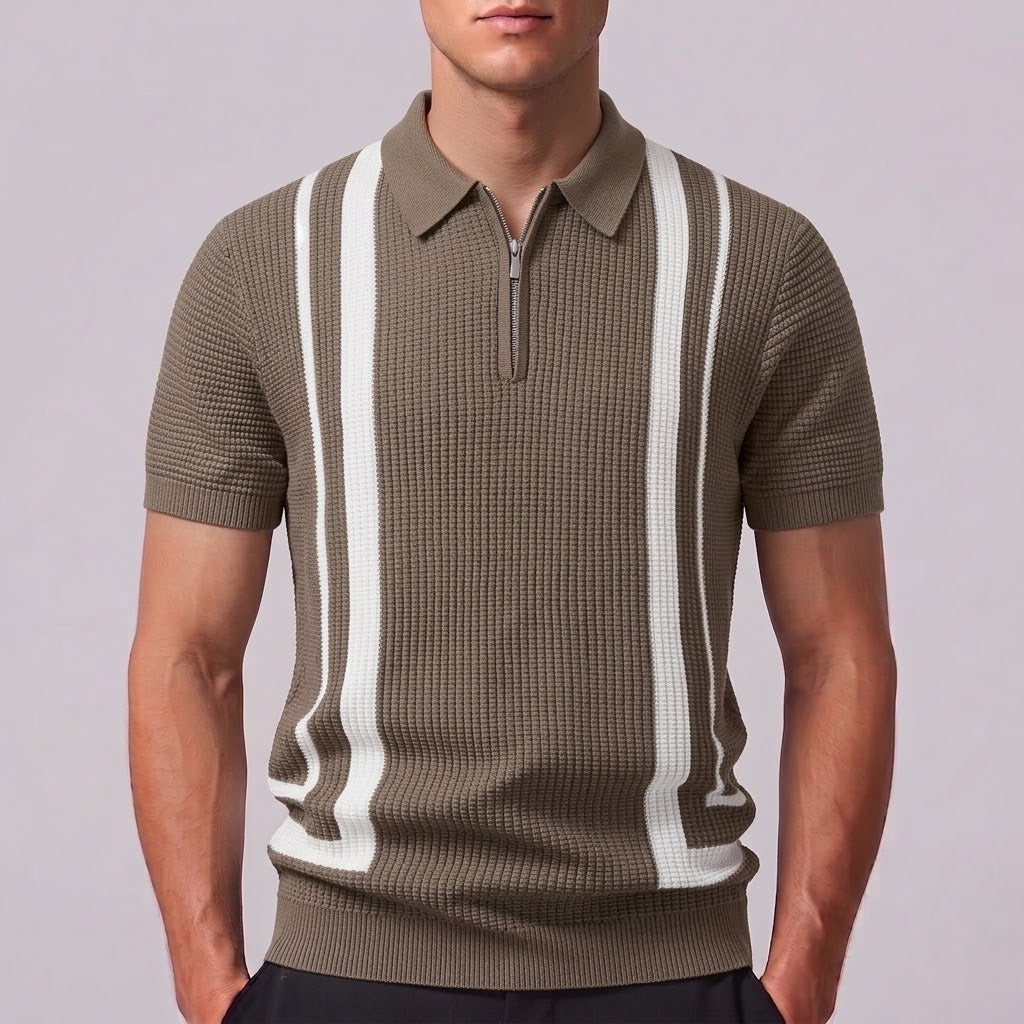 RILEY | Polo with waffle knit and zip neckline