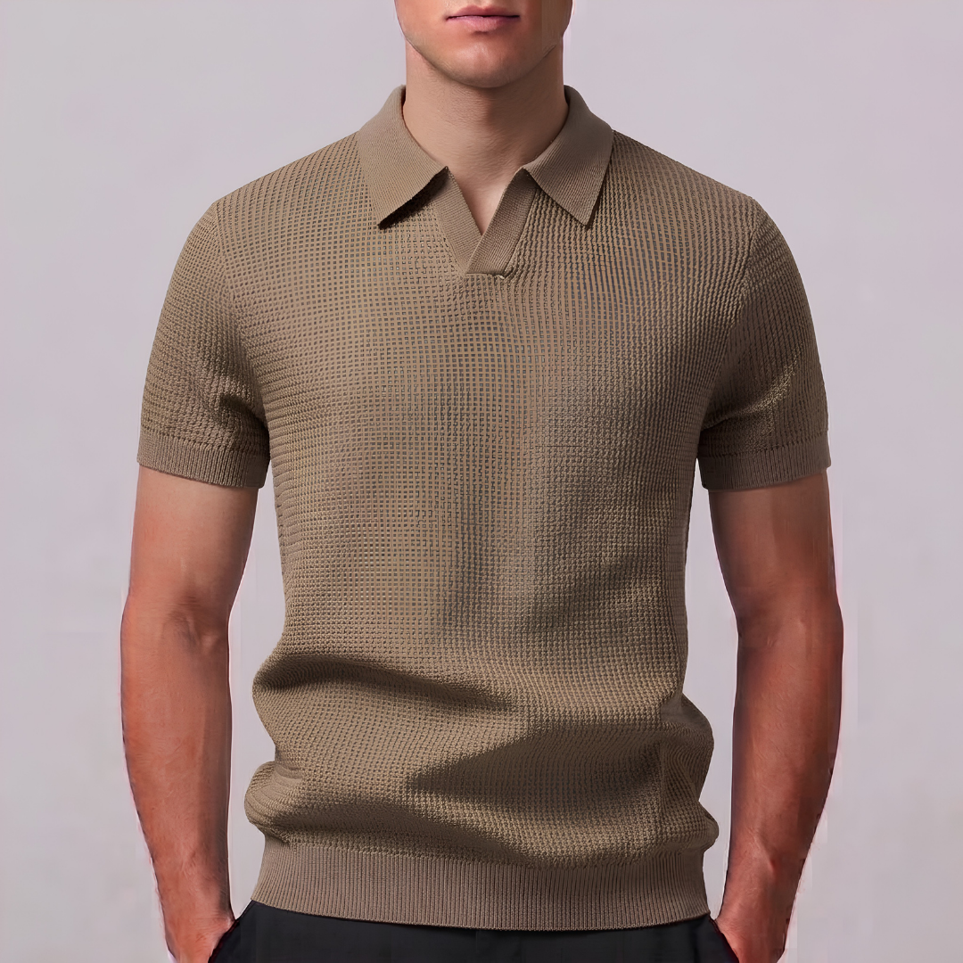 CALEB | Open-knit polo with Johnny collar