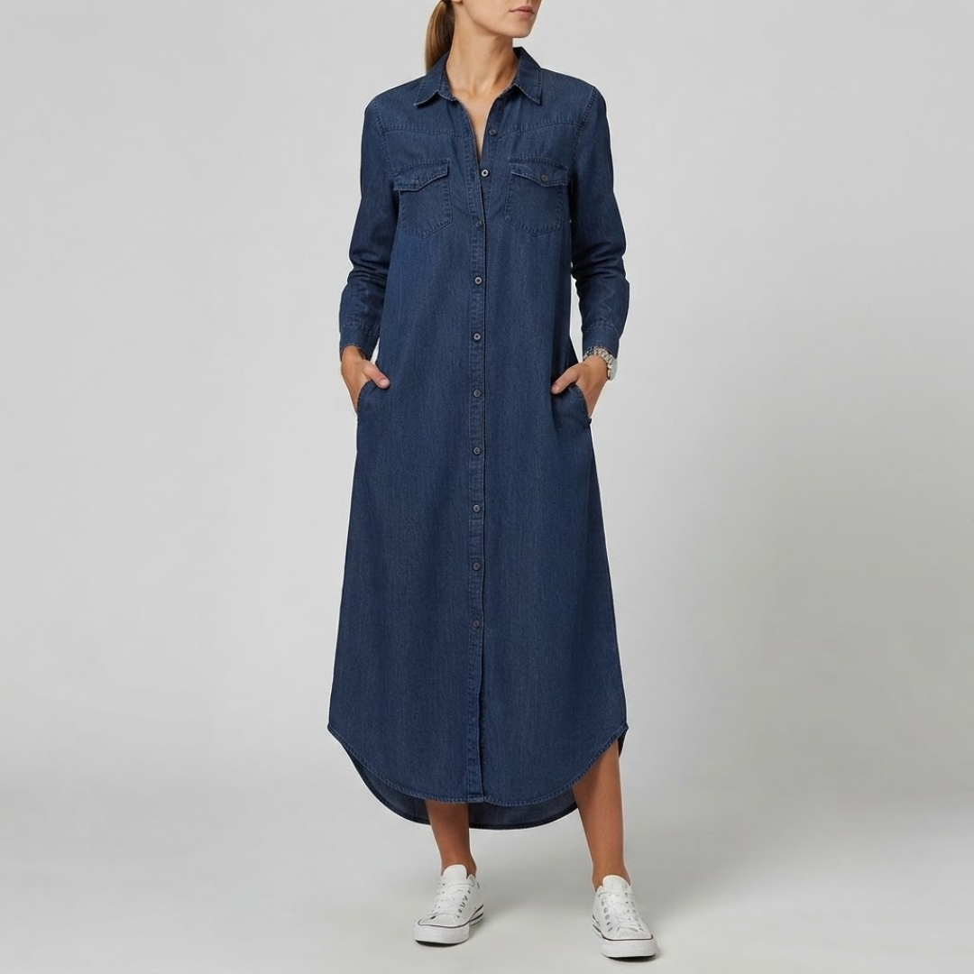 ISABELLA | Maxi shirt dress with denim look