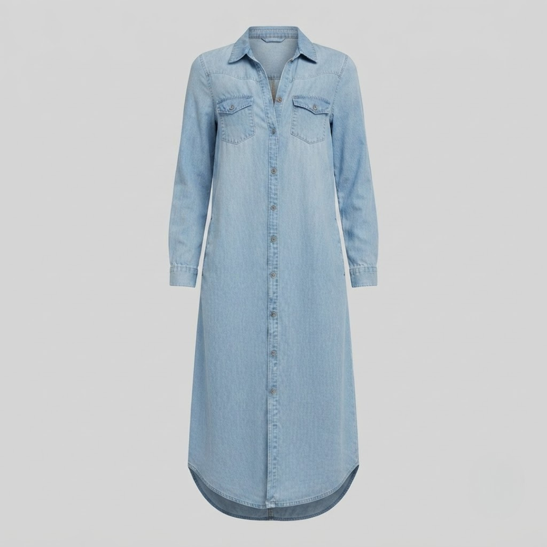 ISABELLA | Maxi shirt dress with denim look