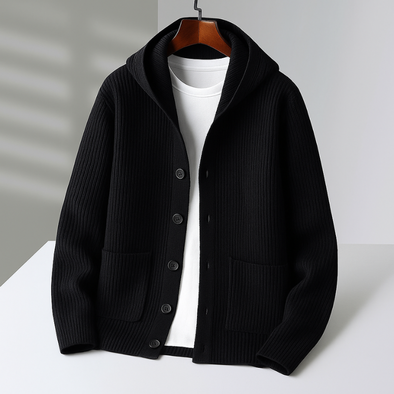 HARPER | Hooded cardigan with ribbed cuffs
