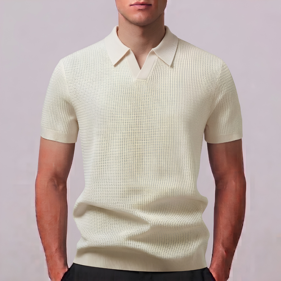 CALEB | Open-knit polo with Johnny collar