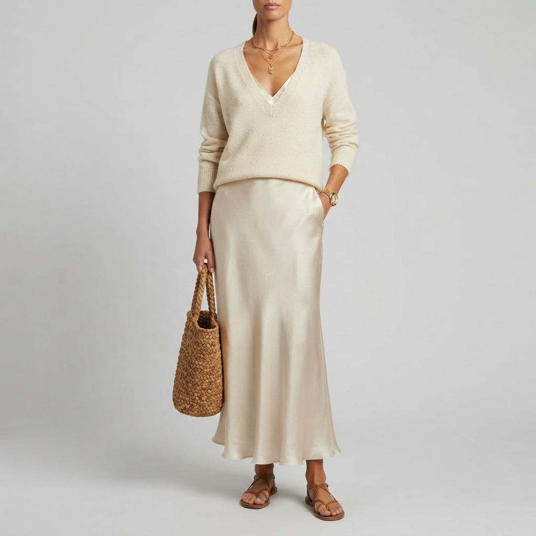 ISOLDE | Set with satin midi skirt