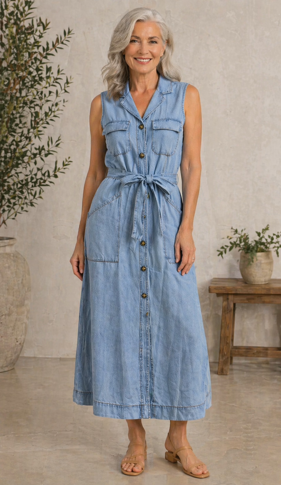 GRACE | Sleeveless dress with button detail