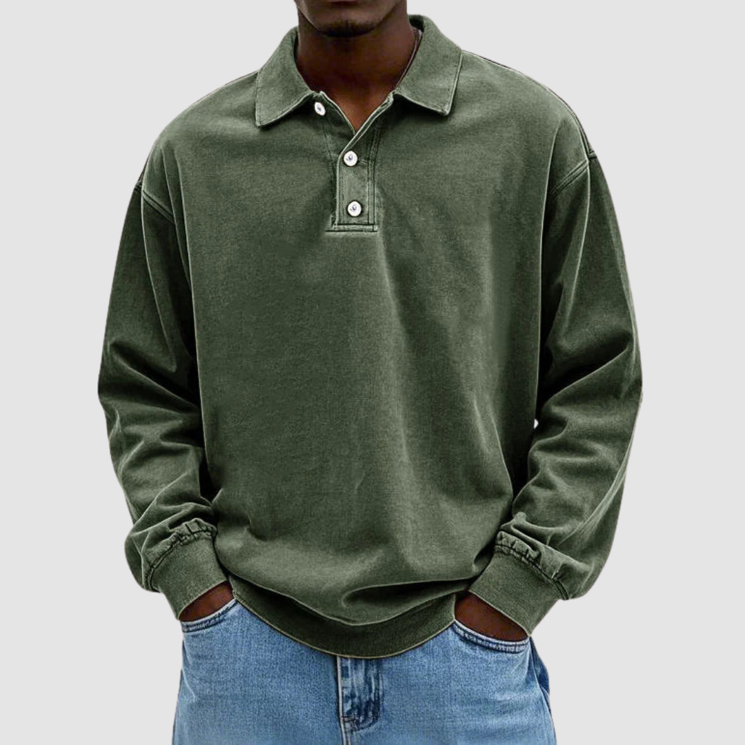 OLIVER | Long sleeve polo with vintage collar