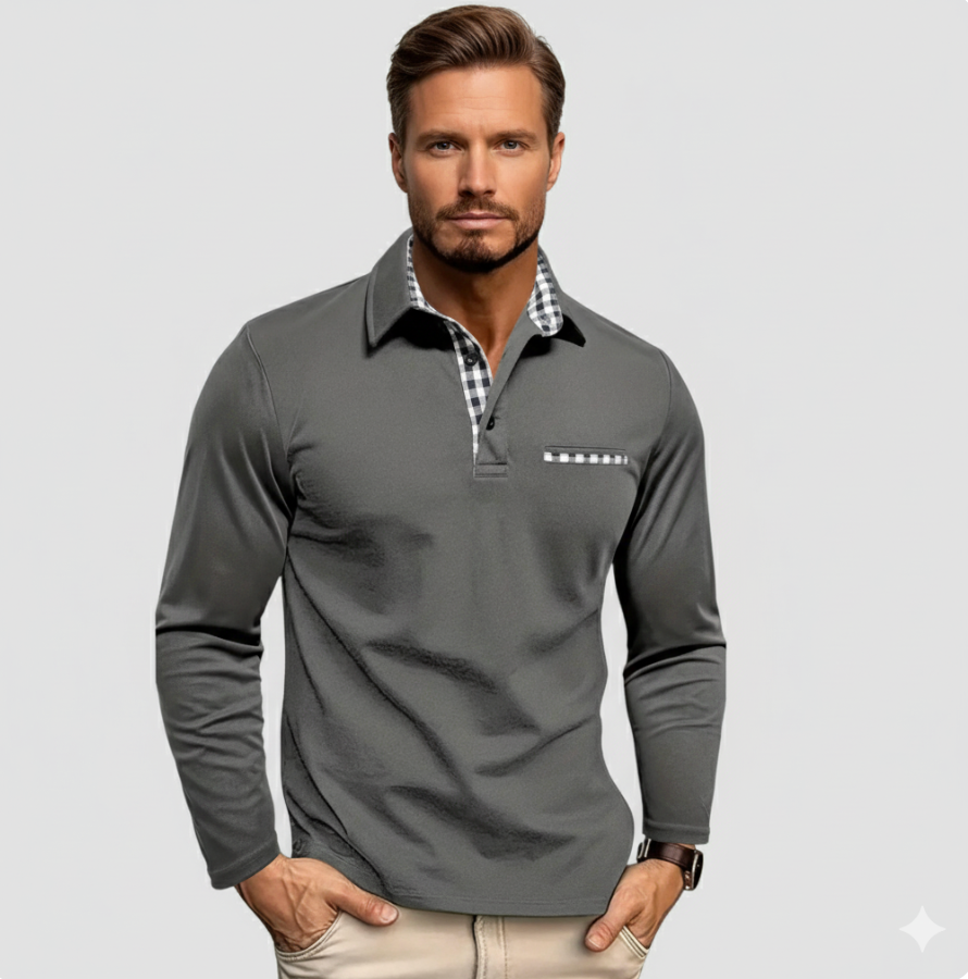 MASON | Long-sleeve polo with checked accents