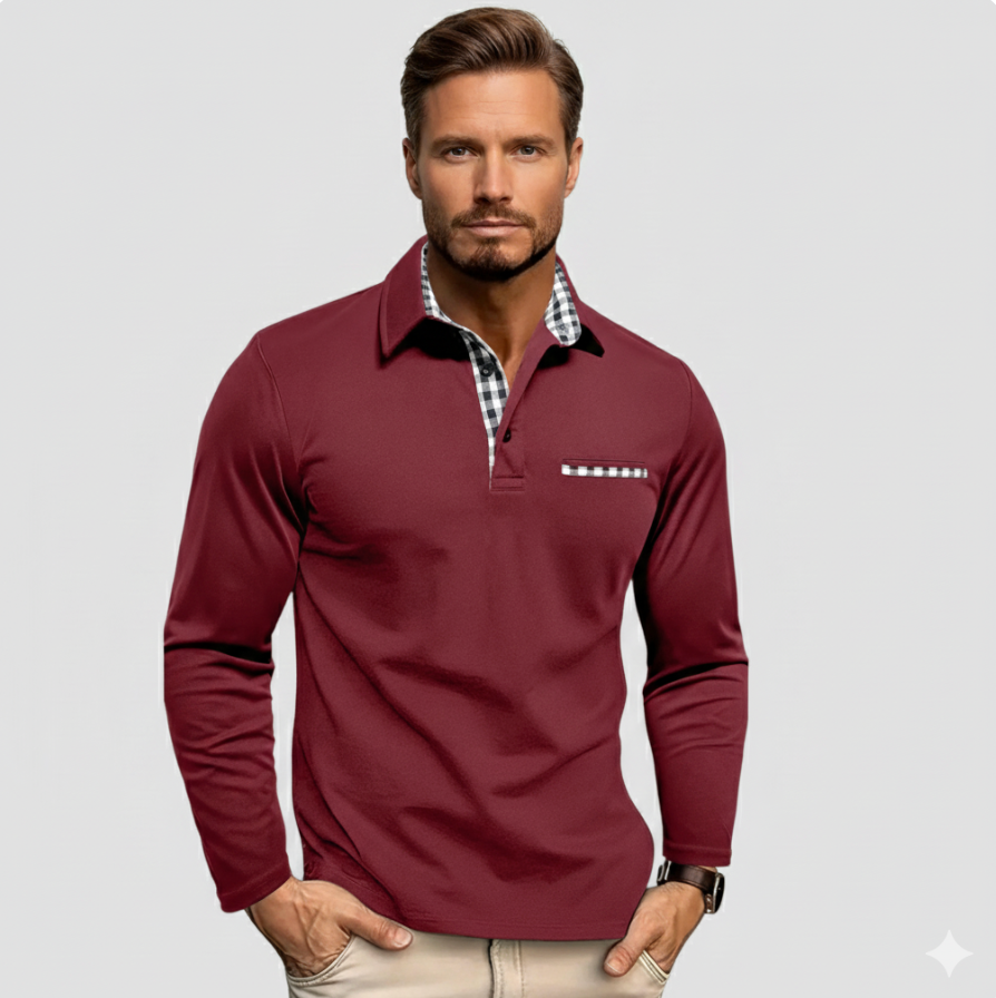 MASON | Long-sleeve polo with checked accents