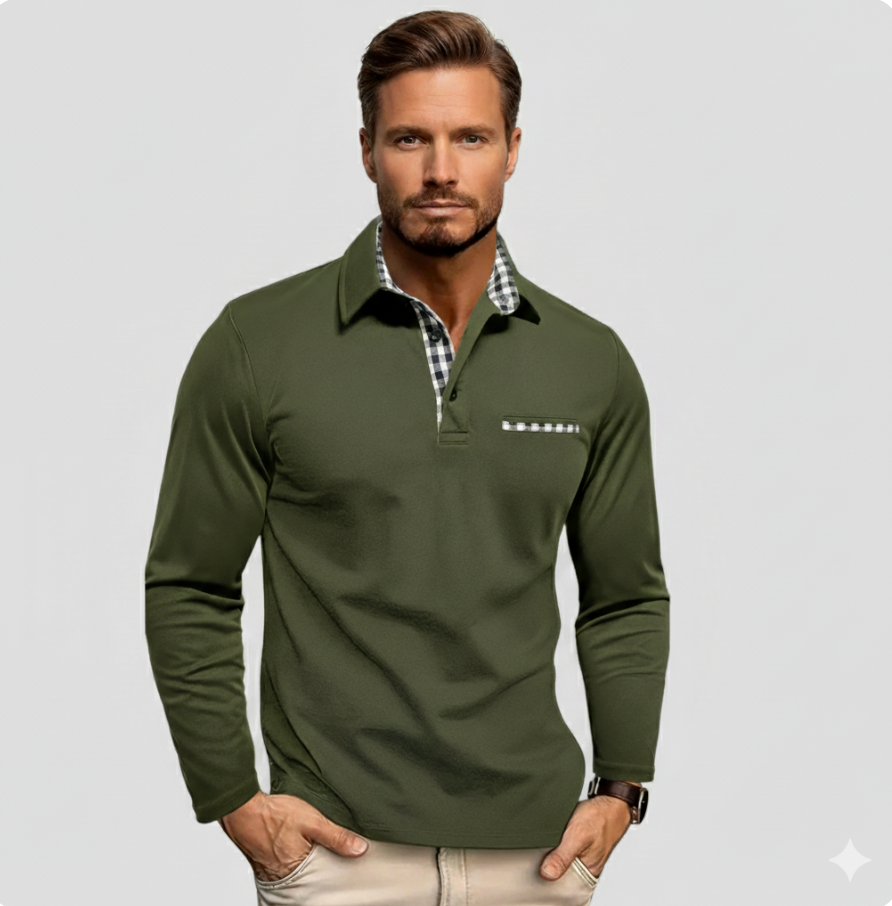 MASON | Long-sleeve polo with checked accents