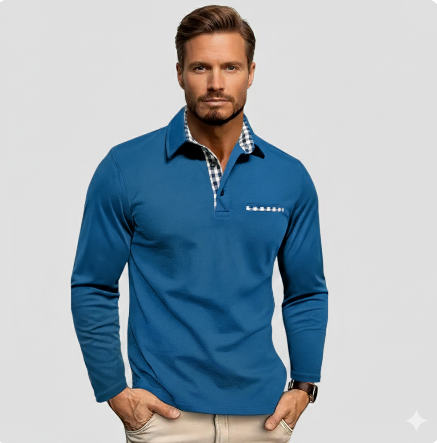 MASON | Long-sleeve polo with checked accents