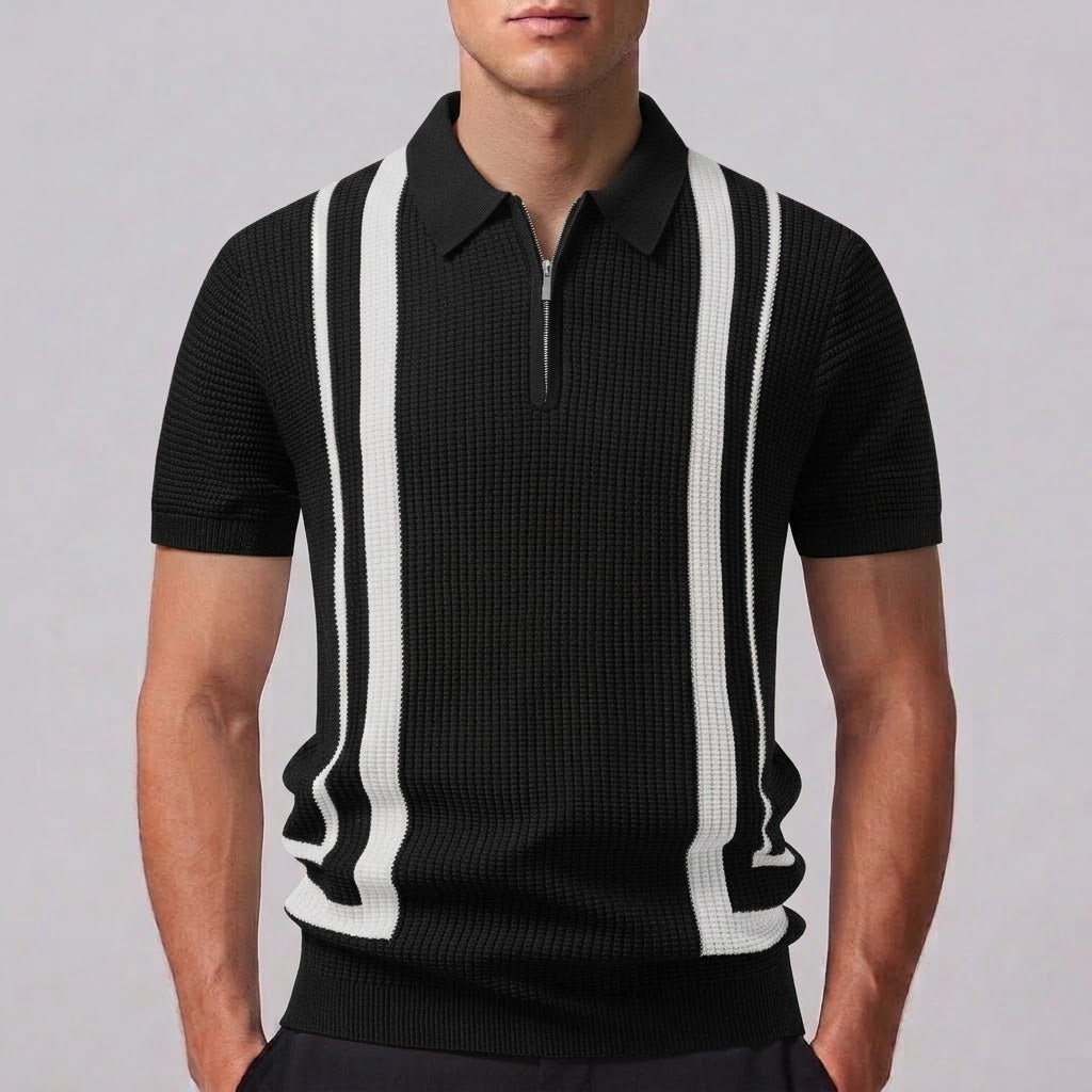 RILEY | Polo with waffle knit and zip neckline