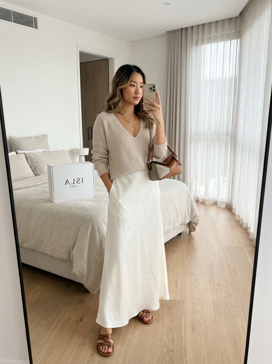 ISOLDE | Set with satin midi skirt