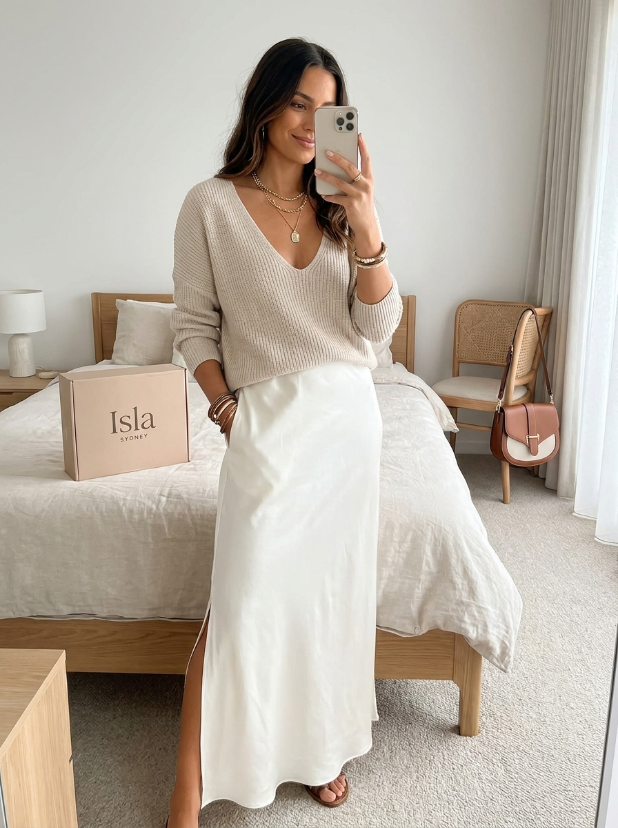 ISOLDE | Set with satin midi skirt