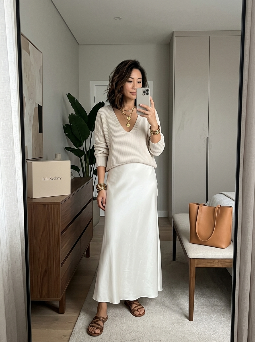 ISOLDE | Set with satin midi skirt