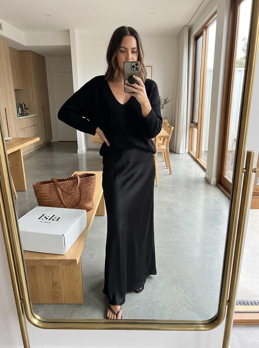ISOLDE | Set with satin midi skirt