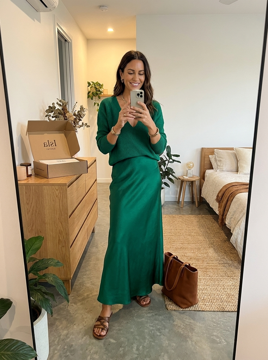 ISOLDE | Set with satin midi skirt